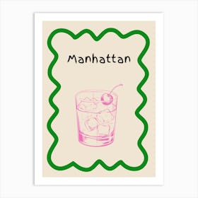 Manhattan Cocktail Doodle Poster Green & Pink Art Print