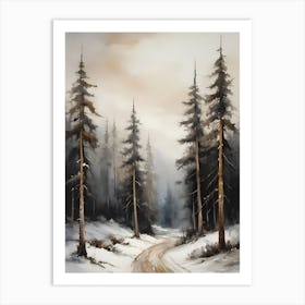 Winter Pine Forest Christmas Painting (25) Art Print