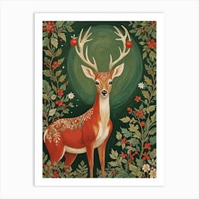 Botanical Christmas Deer Art Print