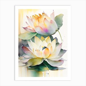 Double Lotus Storybook Watercolour 3 Art Print