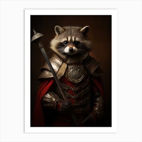 Vintage Portrait Of A Common Raccoon Dressed As A Knight 1 Art Print