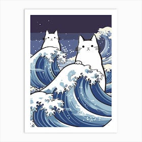 Hokusai Great Wave Cats Kawaii Cartoon Art Print