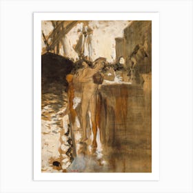 The Balcony, Spain And Two Nude Bathers Standing On A Wharf, John Singer Sargent Art Print