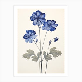 Blue Botanical Geranium 3 Art Print