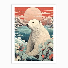 Polar Bear Animal Drawing In The Style Of Ukiyo E 2 Art Print