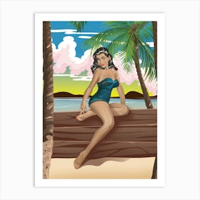 Pin Up Girl On The Beach Art Print