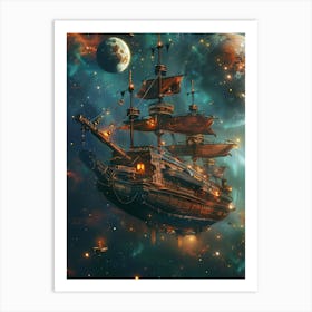 Fantasy Ship Floating in the Galaxy 2 Art Print