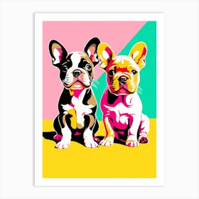 'French Bull Dog Pups', This Contemporary art brings POP Art and Flat Vector Art Together, Colorful Art, Animal Art, Home Decor, Kids Room Decor, Puppy Bank - 50th Art Print