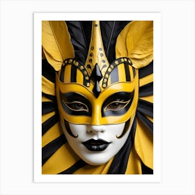 A Woman In A Carnival Mask, Yellow And Black (14) Art Print