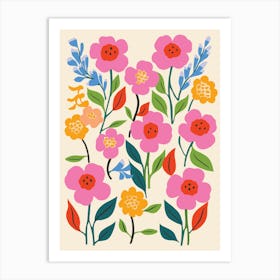 Flowers On A Beige Background Art Print