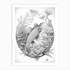 Hariwake Koi Fish Haeckel Style Illustastration Art Print