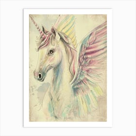 Storybook Style Unicorn With Wings Pastel 1 Art Print