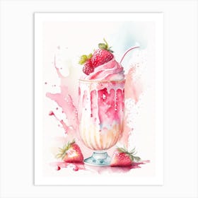 Strawberry Milkshake, Dessert, Food Storybook Watercolours Art Print
