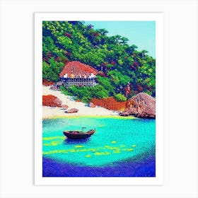 Koh Tao Thailand Pointillism Style Tropical Destination Art Print