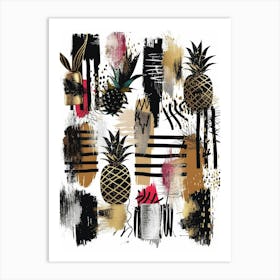 Pineapples In Gold And Black Art Print