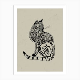 Cat Linocut Style 1 Art Print