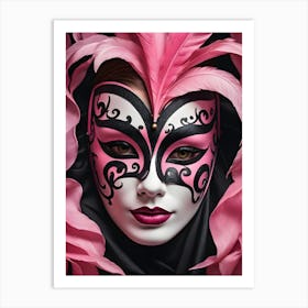 A Woman In A Carnival Mask, Pink And Black (24) Art Print