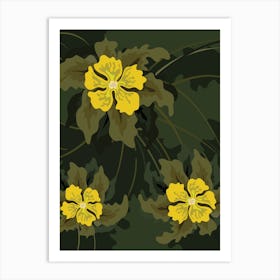 Yellow Flowers On A Green Background Art Print