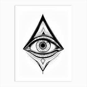 Consciousness, Symbol, Third Eye Simple Black & White Illustration 2 Art Print