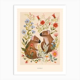 Folksy Floral Animal Drawing Wombat 3 Poster Art Print