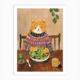 Orange Eating Salad Folk Illustration 3 Art Print