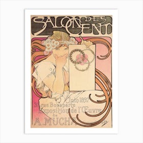 Salon Des Cents Exhibition Poster, Alphonse Mucha Art Print