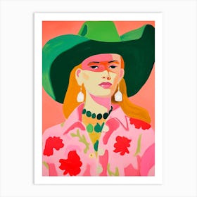 Western Cowgirl Colourful Abstract Portrait Art Print