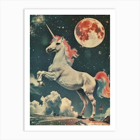 Pastel Unicorn In Space Retro Collage 2 Art Print