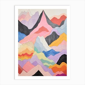 Mount Fairweather Canada And United States Colourful Mountain Illustration Art Print