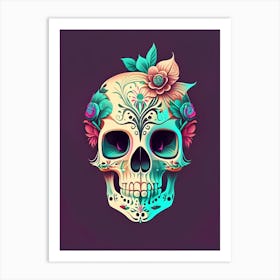 Skull With Tattoo Style 3 Artwork Pastel Mexican Art Print