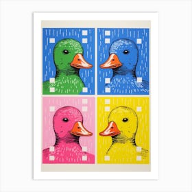 Duck Linocut Stamp Style Collage Art Print