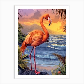 Greater Flamingo Galapagos Islands Ecuador Tropical Illustration 8 Art Print
