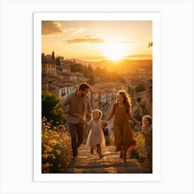 A Large Family Enjoying Their Day In Nature During The Stunning Sunset Siblings Laughing Lively Ch (5) Art Print