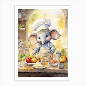 Elephant Painting Cooking Watercolour 1 Art Print