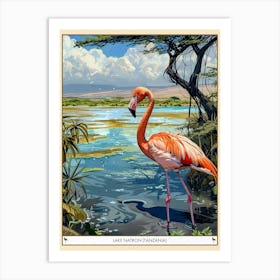 Greater Flamingo Lake Natron Tanzania Tropical Illustration 4 Poster Art Print