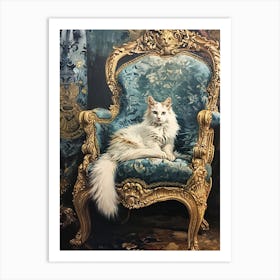 White Cat On A Rococo Throne Art Print