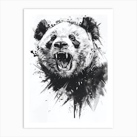 Giant Panda Growling Ink Illustration 4 Art Print