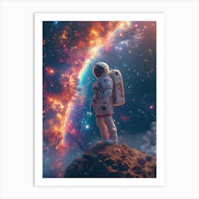 Space Odyssey: Retro Poster featuring Asteroids, Rockets, and Astronauts: Space Astronaut In Space Art Print