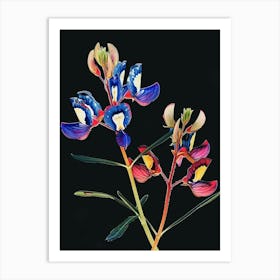 Neon Flowers On Black Bluebonnet 7 Art Print