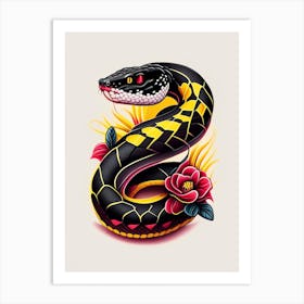 Black Tailed Rattlesnake Tattoo Style Art Print