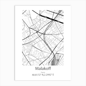 Malakoff,France Minimalist Map Art Print