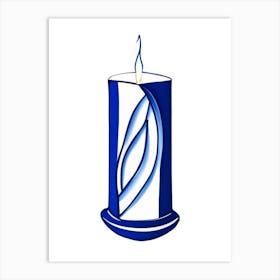 Unity Candle Symbol Blue And White Line Drawing Art Print