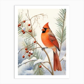Winter Bird Painting Northern Cardinal 2 Art Print