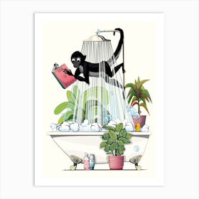 Monkey Having A Shower Art Print