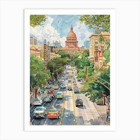 Storybook Illustration South Congress Avenue Austin Texas 1 Art Print