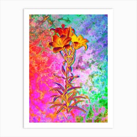 Fire Lily Botanical in Acid Neon Pink Green and Blue n.0228 Art Print