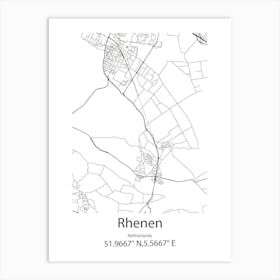 Rhenen,Netherlands Minimalist Map Art Print