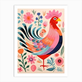 Pink Scandi Rooster 1 Art Print
