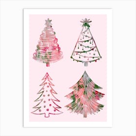 Christmas Trees. Pink Christmas Whimsical Art Print