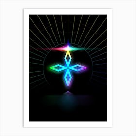 Neon Geometric Glyph in Candy Blue and Pink with Rainbow Sparkle on Black n.0036 Art Print